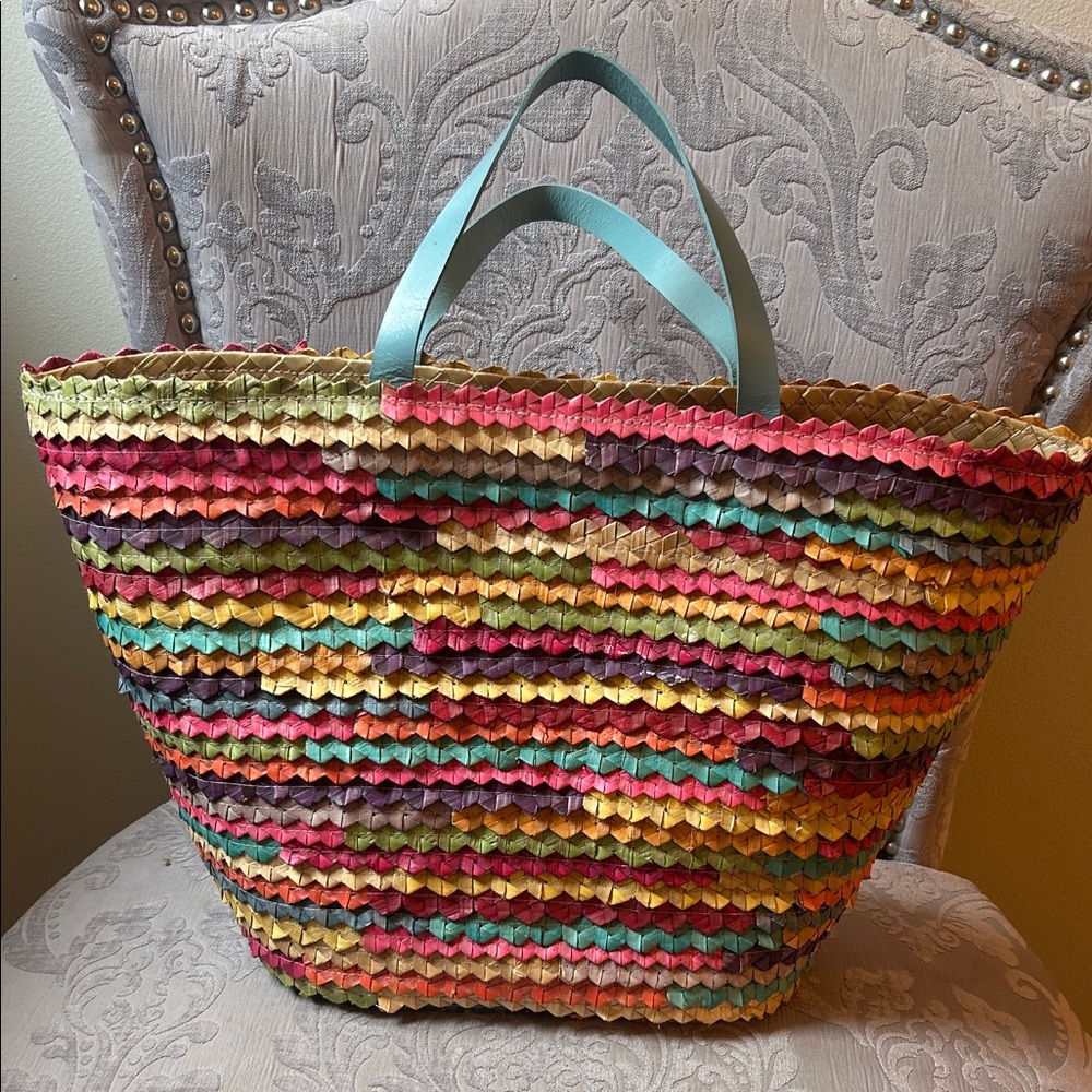 Multicolor Woven Tote Bag